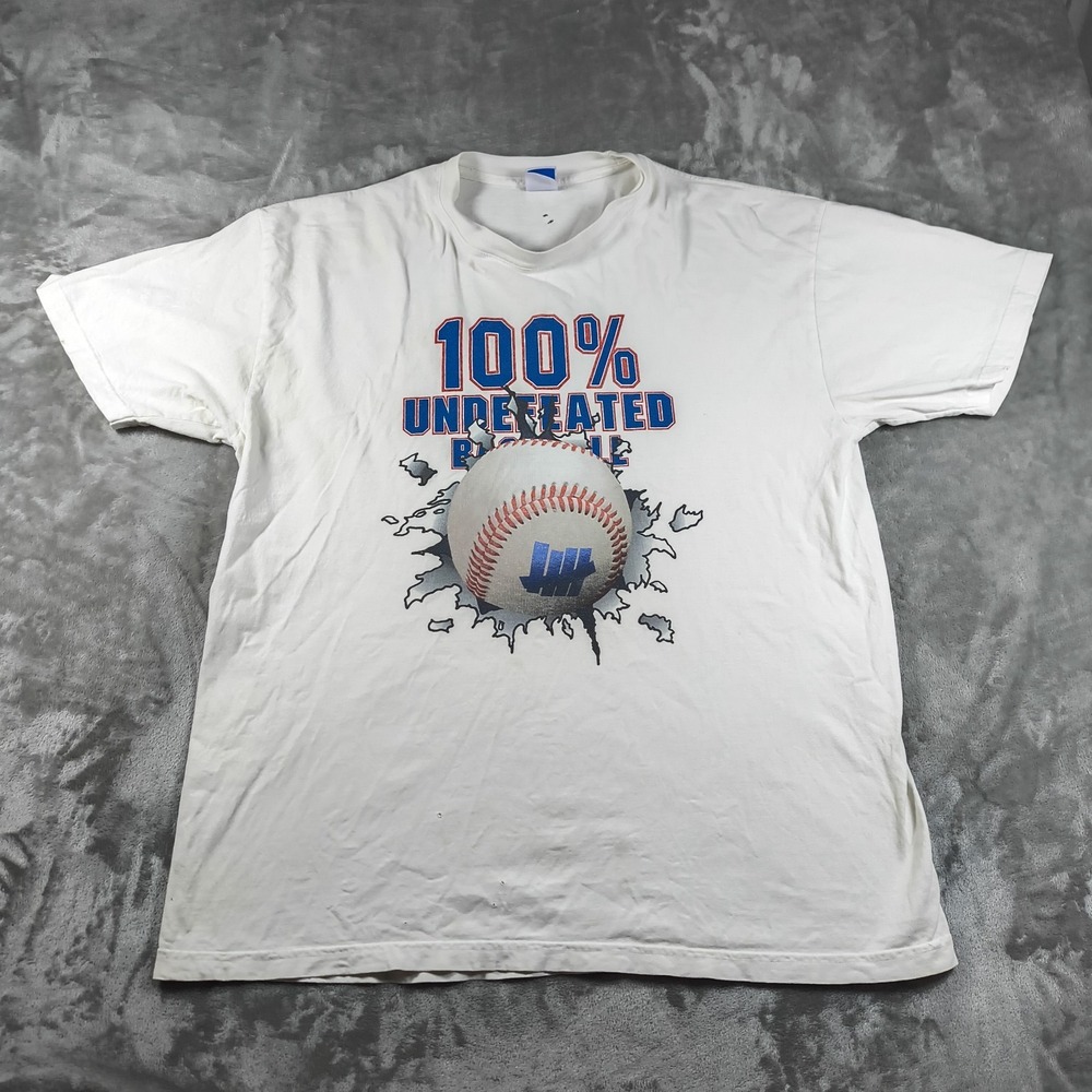 Undefeated Shirt Men XL White Baseball 100% Undefeated Distressed streetwear USA